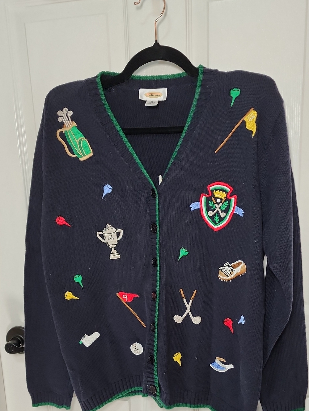 Talbots Navy Golf Sweater with Green Trim
